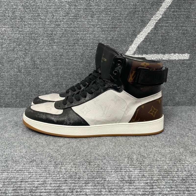 97新LV 路易威登 黑白棕三色老花高幫板鞋41.5無附件一-0