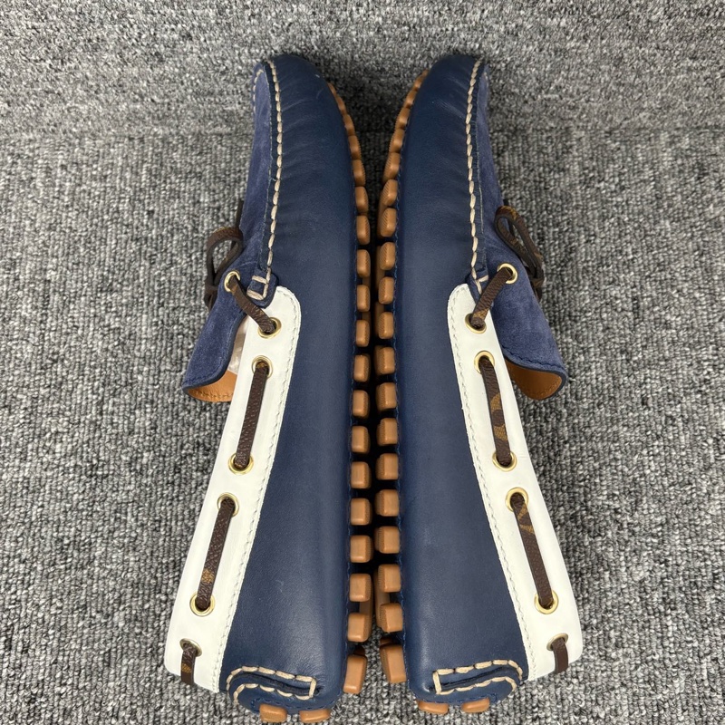 99新LV 路易威登 深藍色帆布蝴蝶結豆豆鞋碼40.5碼 無附件一-3