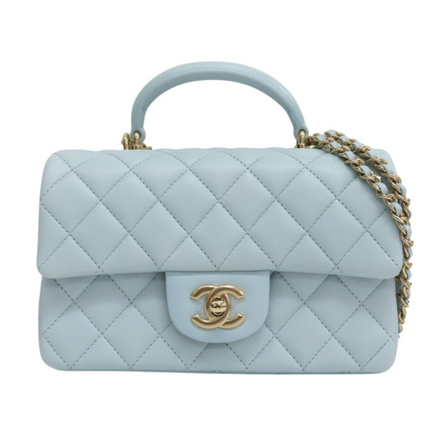藍色 菱格紋 羊皮 Mini Coco Handle 鍊帶 兩用包 AS2431【CHANEL 香奈兒】 AS2431