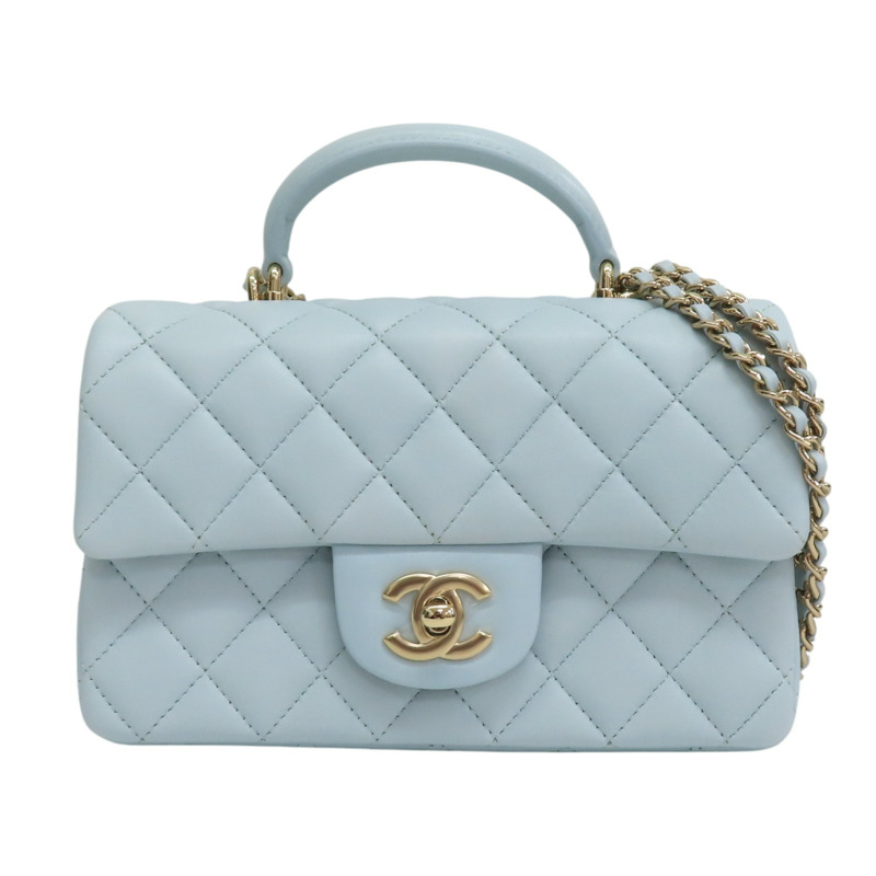 藍色 菱格紋 羊皮 Mini Coco Handle 鍊帶 兩用包 AS2431【CHANEL 香奈兒】 AS2431-0