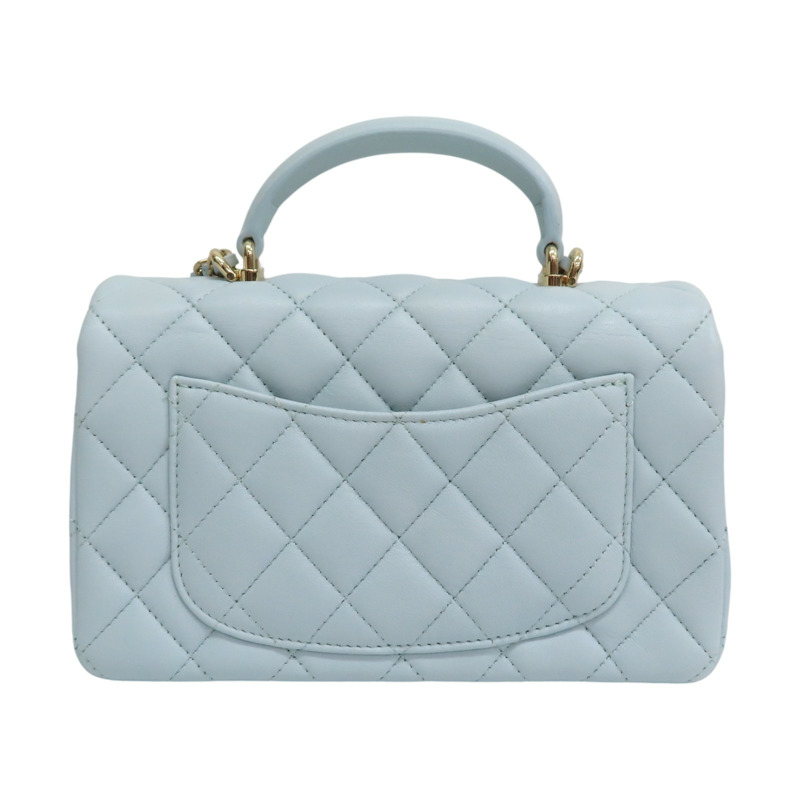 藍色 菱格紋 羊皮 Mini Coco Handle 鍊帶 兩用包 AS2431【CHANEL 香奈兒】 AS2431-1