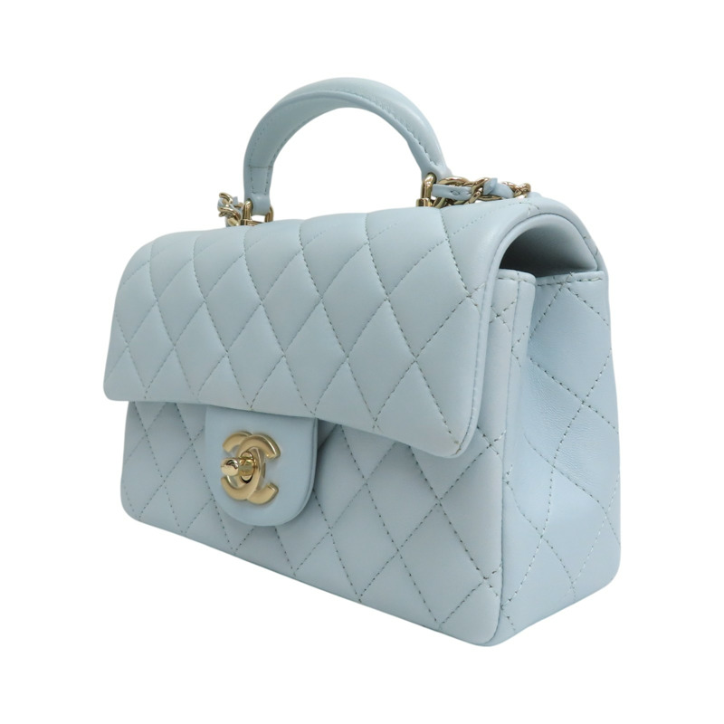 藍色 菱格紋 羊皮 Mini Coco Handle 鍊帶 兩用包 AS2431【CHANEL 香奈兒】 AS2431-2