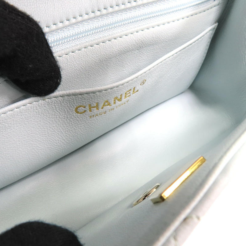 藍色 菱格紋 羊皮 Mini Coco Handle 鍊帶 兩用包 AS2431【CHANEL 香奈兒】 AS2431-4