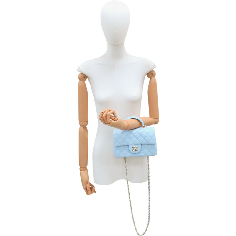 藍色 菱格紋 羊皮 Mini Coco Handle 鍊帶 兩用包 AS2431【CHANEL 香奈兒】 AS2431-10