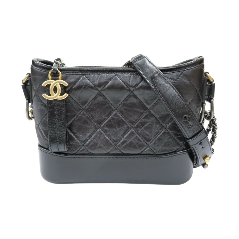 黑色 菱格紋 牛皮 Gabrielle Hobo 流浪包 鏈帶 肩背包【CHANEL 香奈兒】 A91810-0