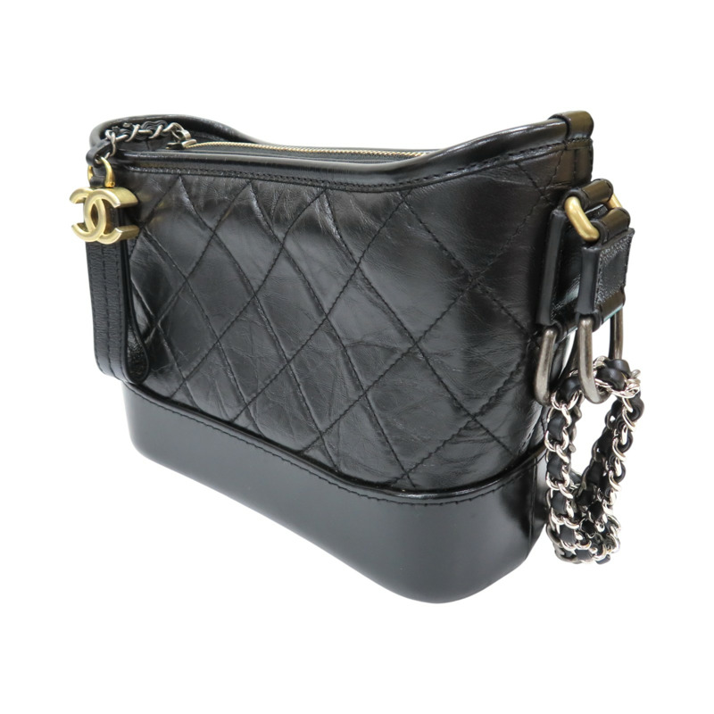 黑色 菱格紋 牛皮 Gabrielle Hobo 流浪包 鏈帶 肩背包【CHANEL 香奈兒】 A91810-2