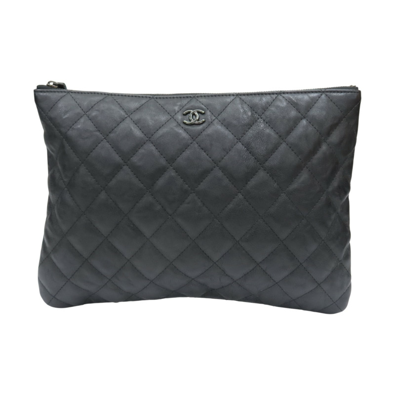 黑色 菱格紋 牛皮 手拿包【CHANEL 香奈兒】-0