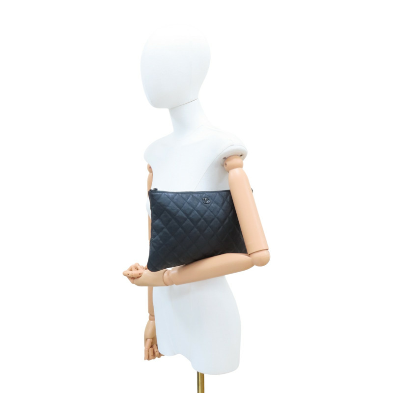 黑色 菱格紋 牛皮 手拿包【CHANEL 香奈兒】-11