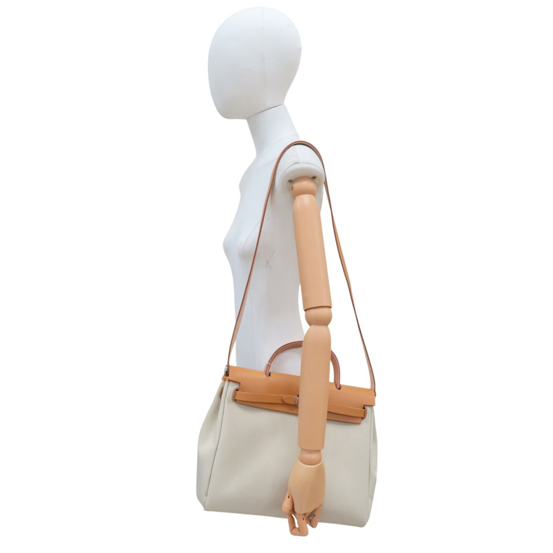 米色帆布 棕色牛皮 Herbag Zip 31 肩背包 W刻【HERMES 愛馬仕】-10