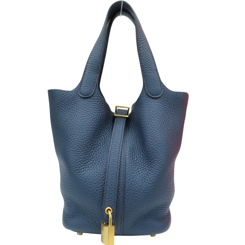 普魯士藍 Taurillon牛皮 Picotin Lock 18 手提包 U刻 金扣【HERMES 愛馬仕】 U刻/Blue De Prusse-0