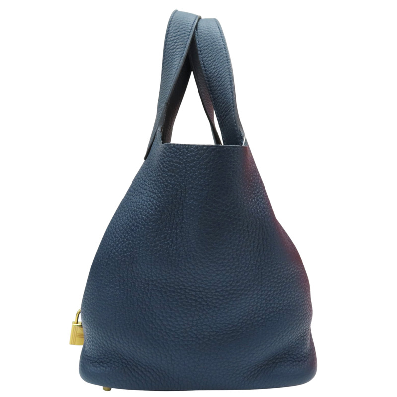 普魯士藍 Taurillon牛皮 Picotin Lock 18 手提包 U刻 金扣【HERMES 愛馬仕】 U刻/Blue De Prusse-1
