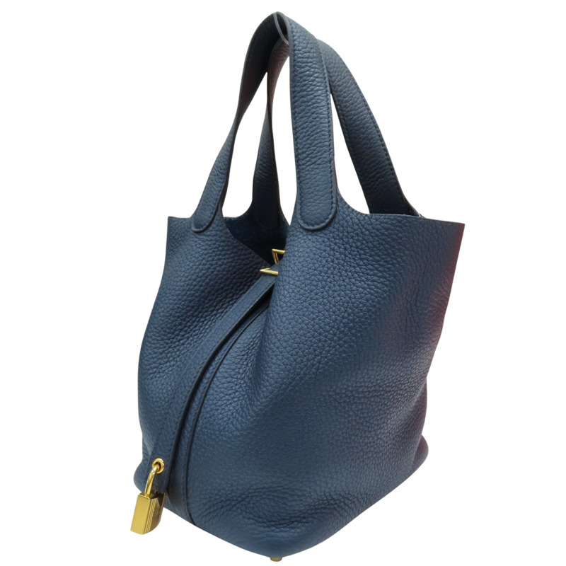 普魯士藍 Taurillon牛皮 Picotin Lock 18 手提包 U刻 金扣【HERMES 愛馬仕】 U刻/Blue De Prusse-2