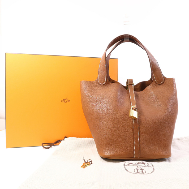 HERMES Barenia皮革Picotin MM金扣手挽袋Gold-7