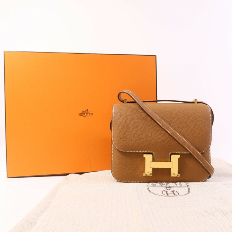 HERMES 牛皮皮革Mini Constance金扣肩背袋-8