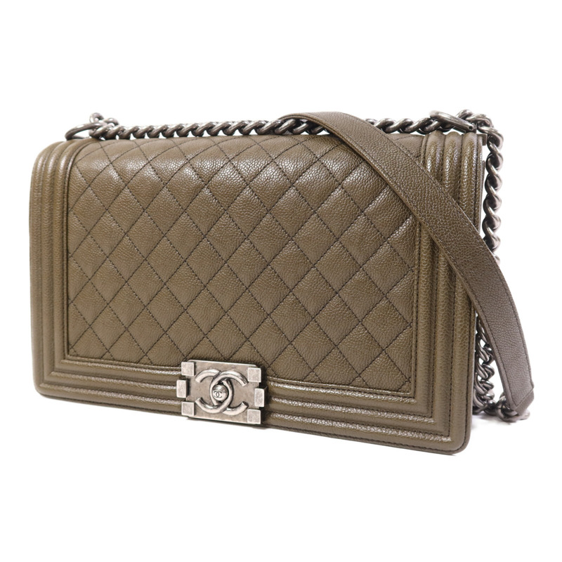 CHANEL 牛皮皮革Boy 28銀扣鏈帶肩背袋-2