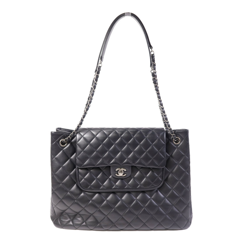 CHANEL 羊皮皮革Classic Flap Tote銀扣鏈帶肩背袋-0