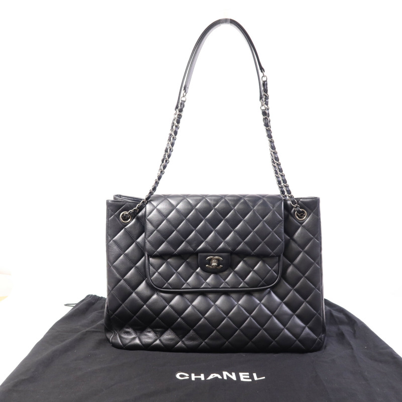 CHANEL 羊皮皮革Classic Flap Tote銀扣鏈帶肩背袋-9