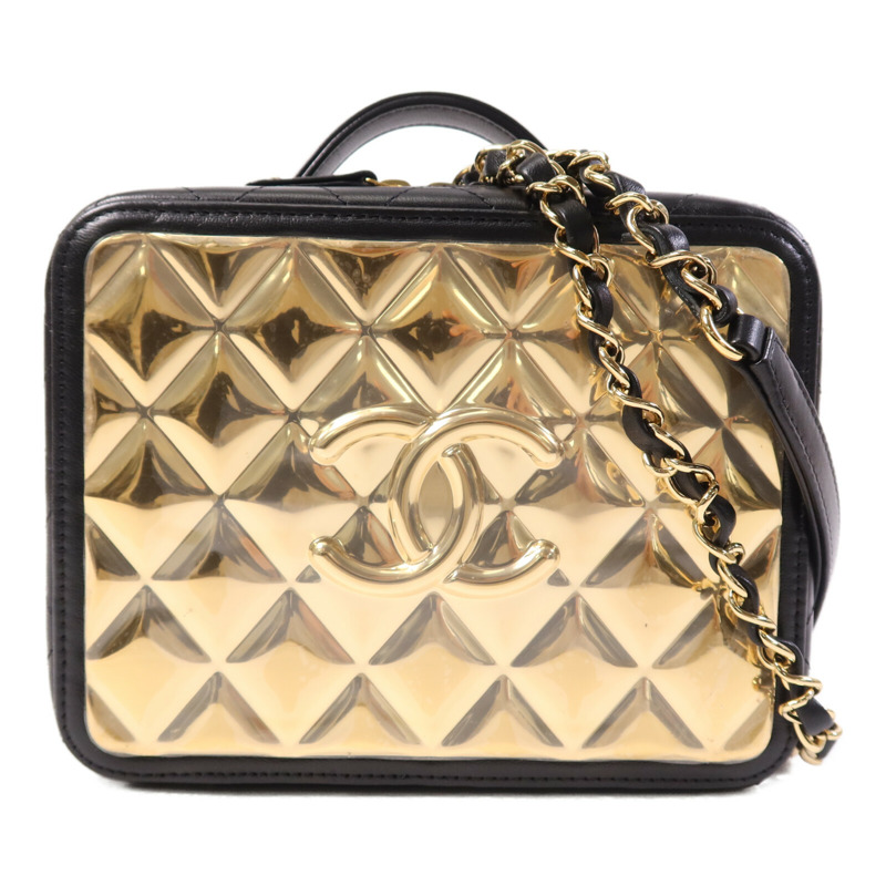 CHANEL 羊皮皮革Vanity Case金扣鏈帶手挽肩背兩用袋-0
