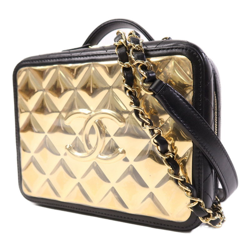 CHANEL 羊皮皮革Vanity Case金扣鏈帶手挽肩背兩用袋-2