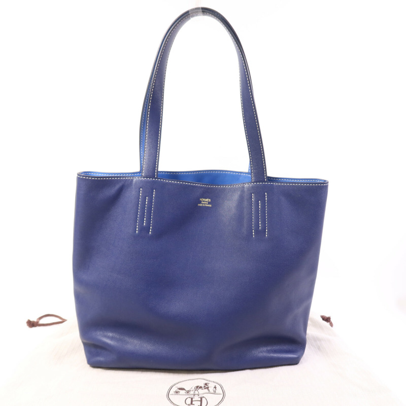 HERMES Swift皮革Double Sens 28手挽袋Bleu Hydra-8