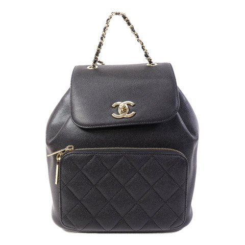 CHANEL 牛皮皮革Backpack金扣鏈帶背包