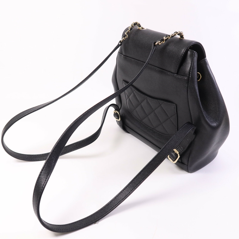 CHANEL 牛皮皮革Backpack金扣鏈帶背包-8