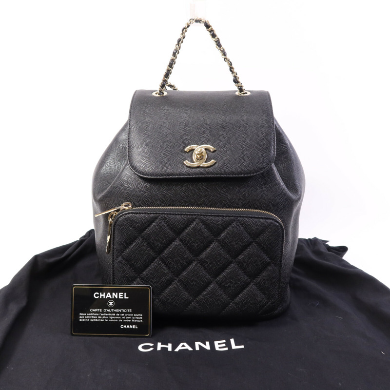 CHANEL 牛皮皮革Backpack金扣鏈帶背包-9