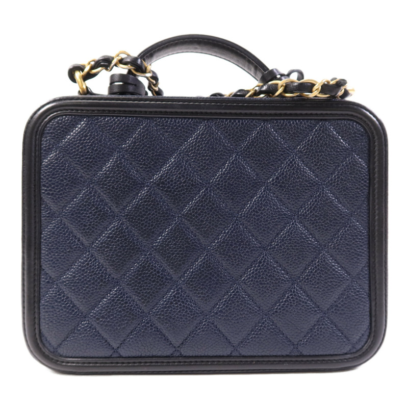 CHANEL 牛皮皮革Filigree Vanity Case金扣鏈帶手挽肩背兩用袋-1