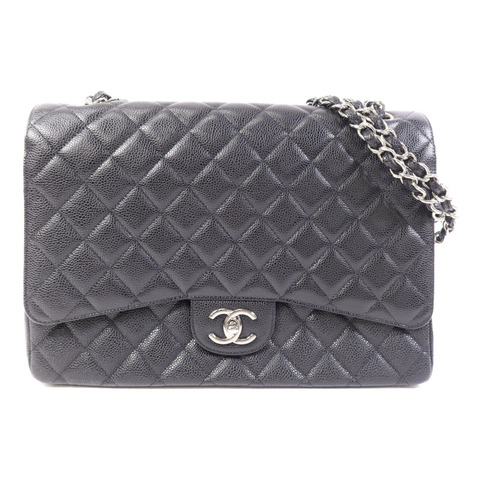 CHANEL 牛皮皮革Maxi Classic銀扣鏈帶肩背袋
