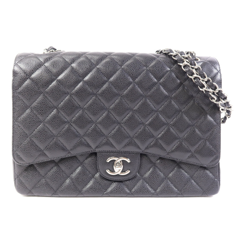 CHANEL 牛皮皮革Maxi Classic銀扣鏈帶肩背袋-0