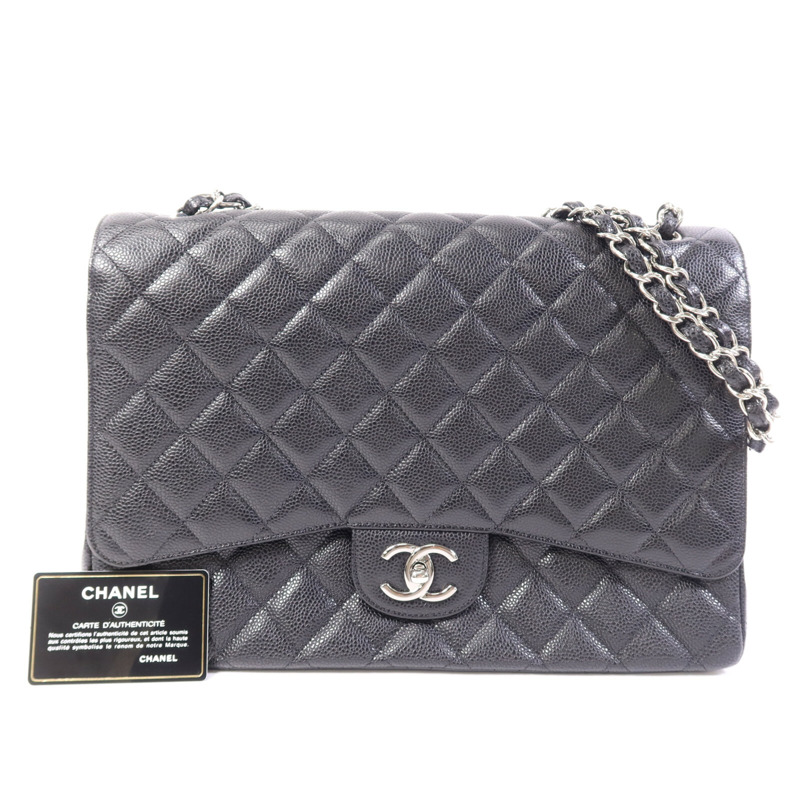 CHANEL 牛皮皮革Maxi Classic銀扣鏈帶肩背袋-9