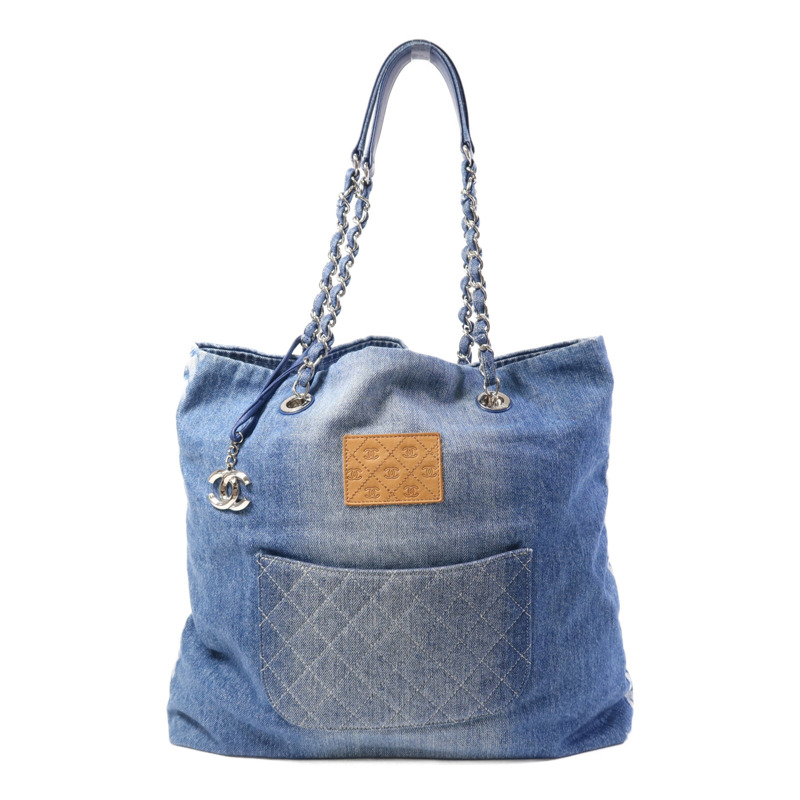 CHANEL 牛仔布Tote Bag銀扣鏈帶手挽袋-0