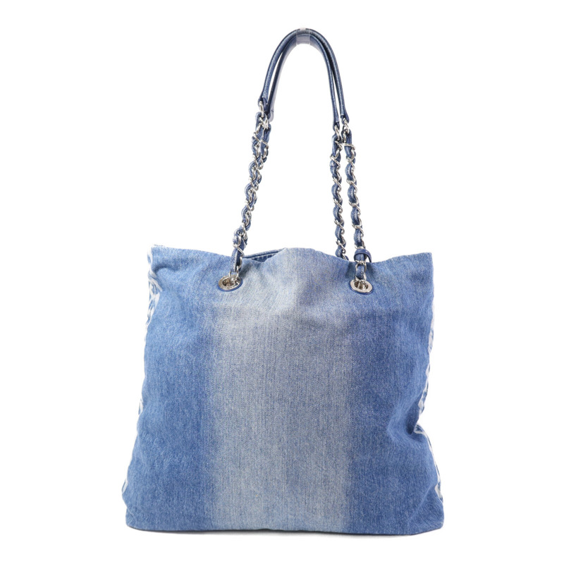 CHANEL 牛仔布Tote Bag銀扣鏈帶手挽袋-1