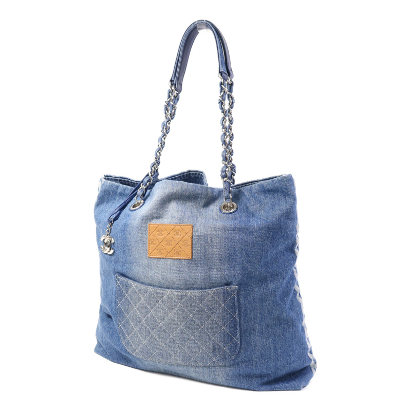CHANEL 牛仔布Tote Bag銀扣鏈帶手挽袋-2