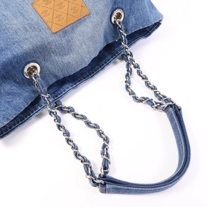 CHANEL 牛仔布Tote Bag銀扣鏈帶手挽袋-8