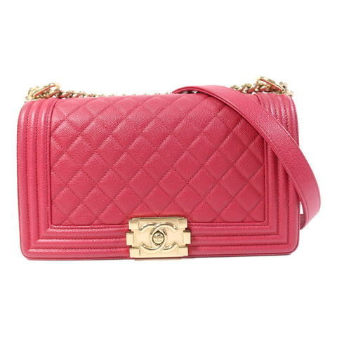 CHANEL 牛皮皮革Boy 25金扣鏈帶肩背袋