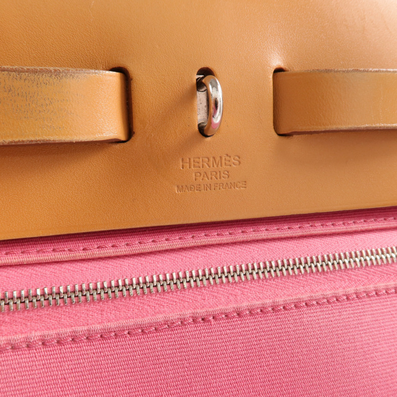 HERMES 帆布Herbag PM銀扣手挽肩背兩用袋Bois de Rose-5