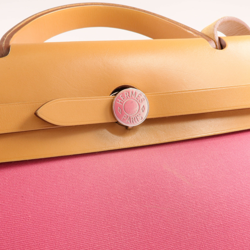 HERMES 帆布Herbag PM銀扣手挽肩背兩用袋Bois de Rose-9