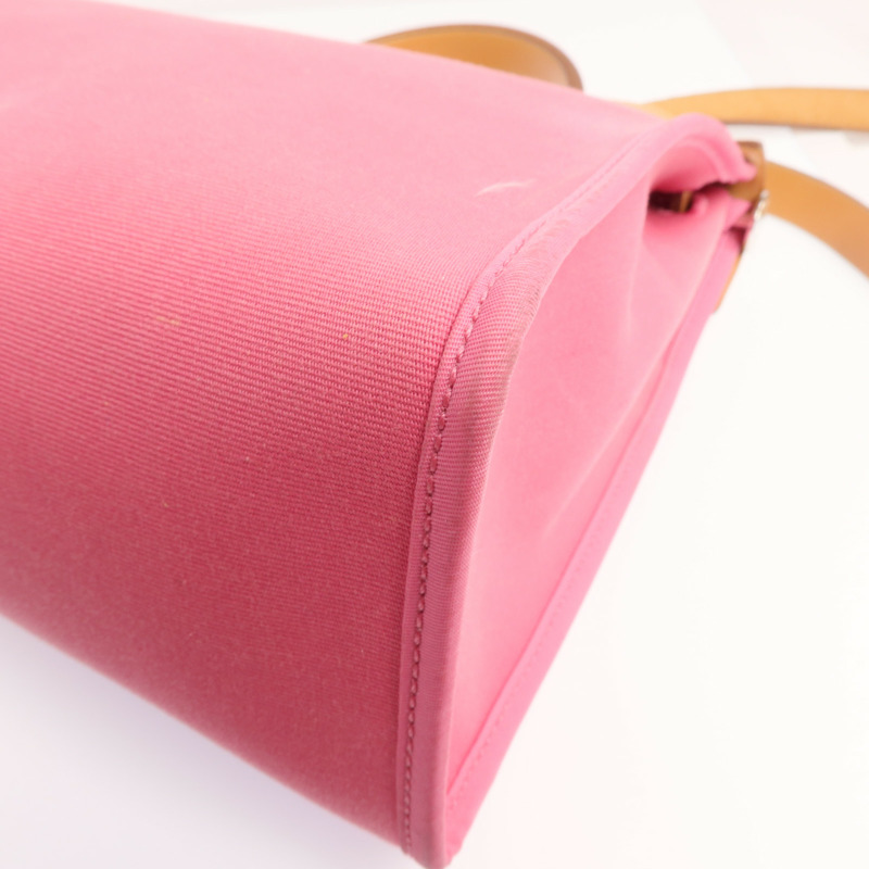 HERMES 帆布Herbag PM銀扣手挽肩背兩用袋Bois de Rose-10