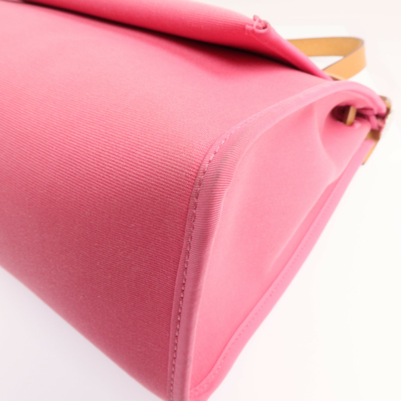 HERMES 帆布Herbag PM銀扣手挽肩背兩用袋Bois de Rose-12