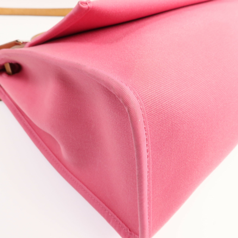 HERMES 帆布Herbag PM銀扣手挽肩背兩用袋Bois de Rose-13