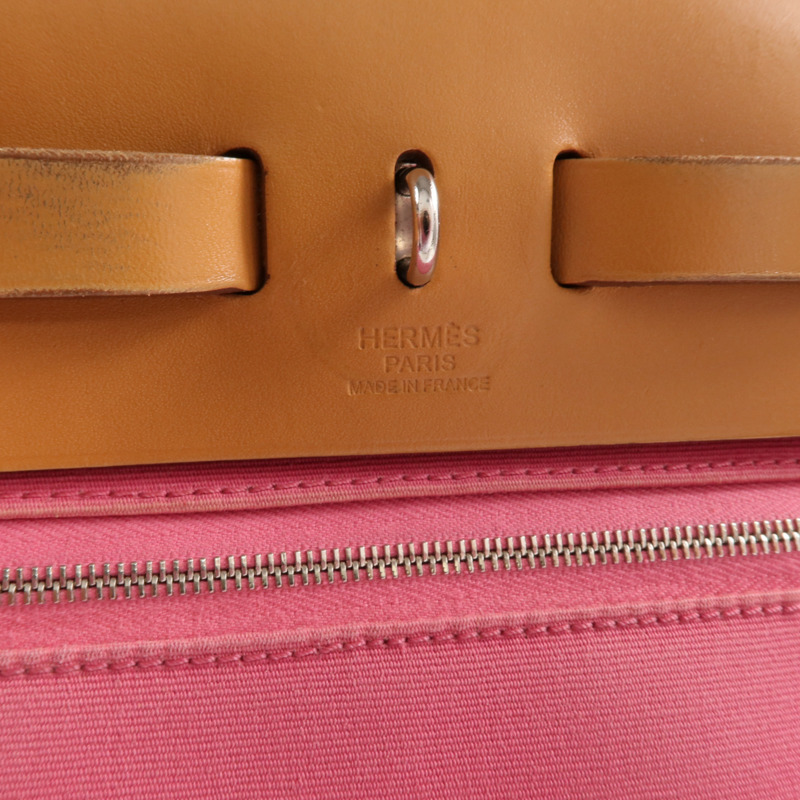 HERMES 帆布Herbag PM銀扣手挽肩背兩用袋Bois de Rose-14