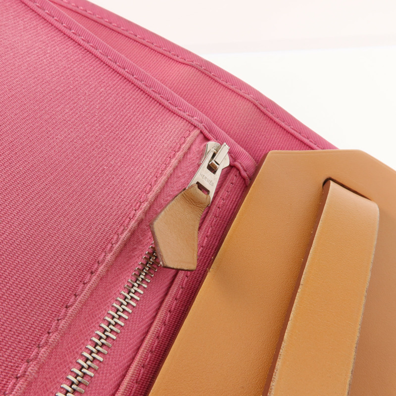 HERMES 帆布Herbag PM銀扣手挽肩背兩用袋Bois de Rose-16