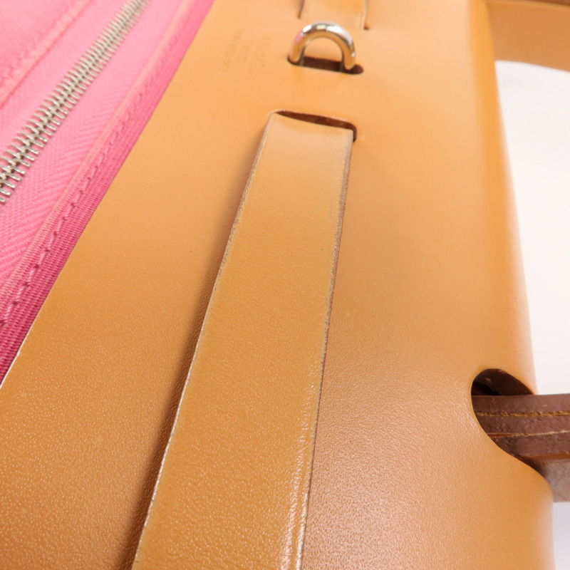 HERMES 帆布Herbag PM銀扣手挽肩背兩用袋Bois de Rose-17