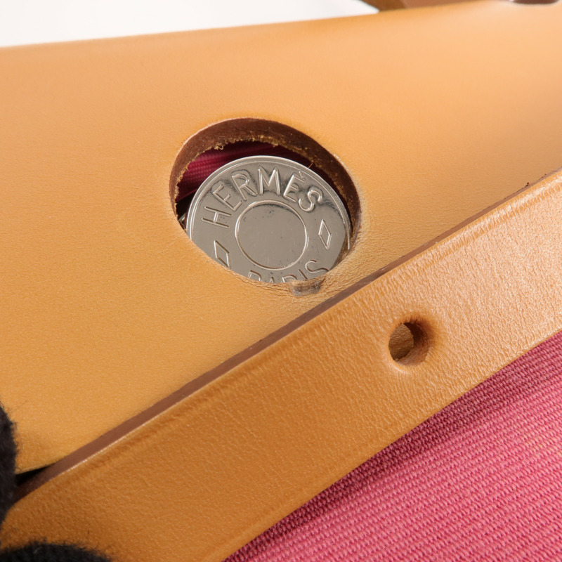 HERMES 帆布Herbag PM銀扣手挽肩背兩用袋Bois de Rose-18