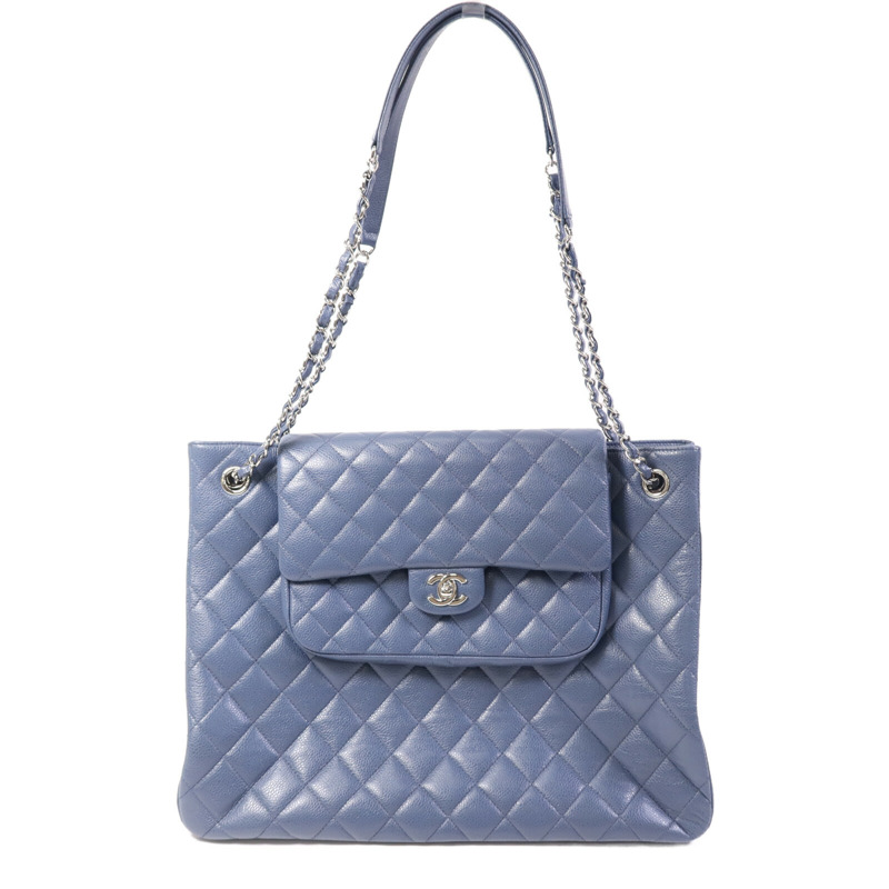 CHANEL 牛皮皮革Tote Bag銀扣鏈帶肩背袋-0
