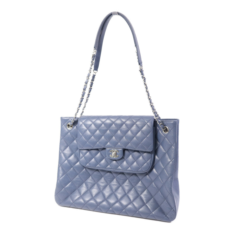 CHANEL 牛皮皮革Tote Bag銀扣鏈帶肩背袋-2