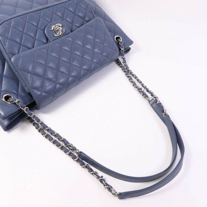 CHANEL 牛皮皮革Tote Bag銀扣鏈帶肩背袋-12