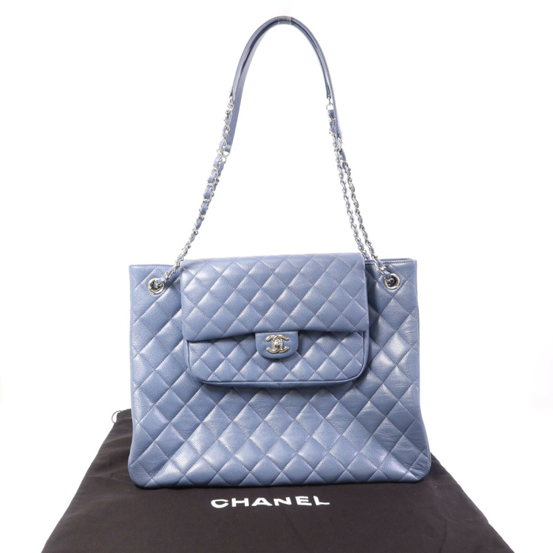 CHANEL 牛皮皮革Tote Bag銀扣鏈帶肩背袋-13