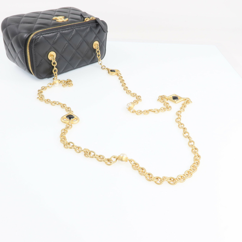 CHANEL 羊皮皮革Vanity Case金扣鏈帶肩背袋-7